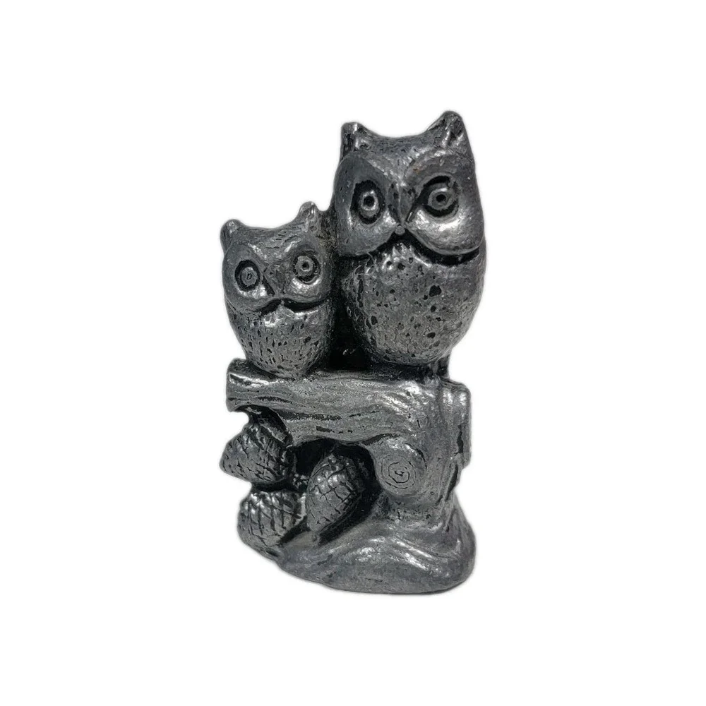 Vintage Pewter Adult and Baby Owl Figurine 2.25 Inch tall and weighs 7.4 ounces